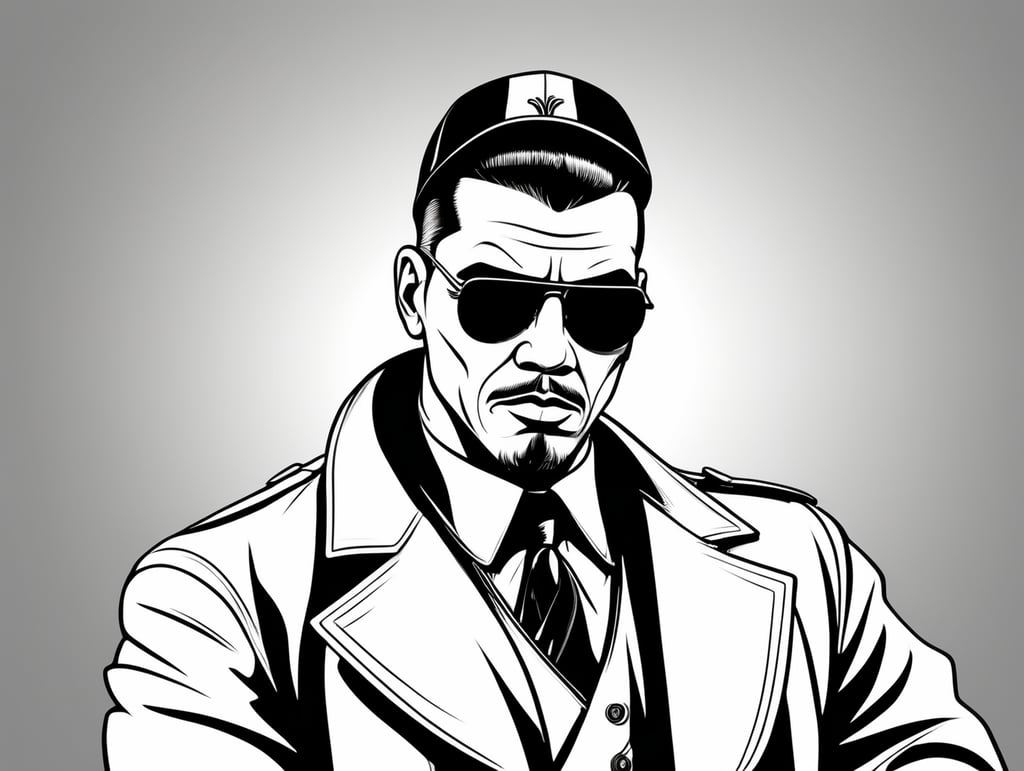 A gangster character, in the style of basic simple line art vector comic art on white background