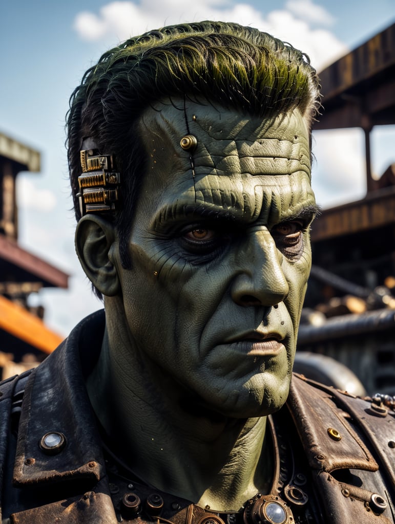 create frankenstein in a junkyard by taking screws,steampunk, haloween
