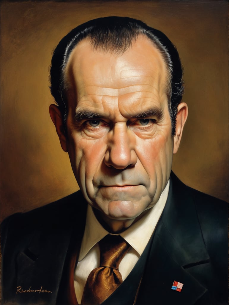Portrait of Richard Nixon by Rembrandt Harmenszoon van Rijn, sad face, America, so sorry