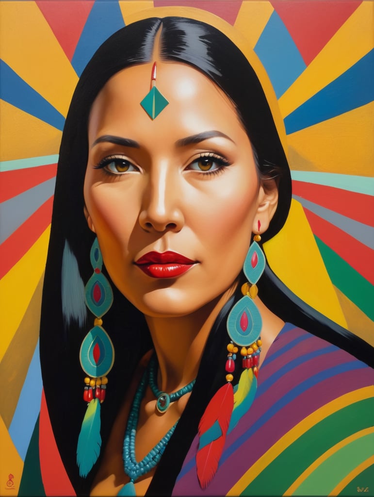 Pocahontas, Painting, Oil, Portrait, Expressionism, Abstract, USA, style of Ed Paschke