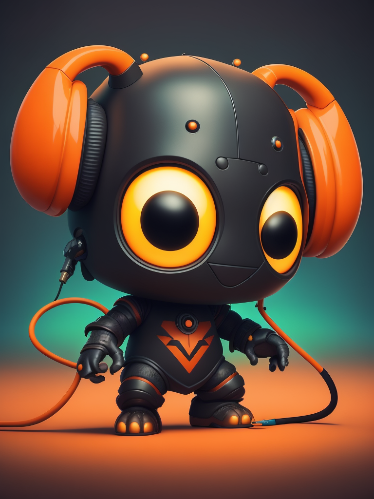 game character monster, a cute monster character with headphone, orange color, funko pop, vibrant gradient background,