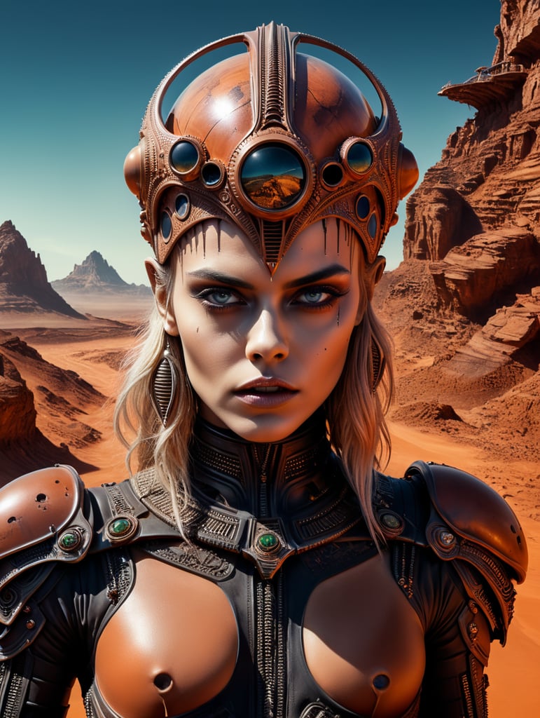 HR Giger's Cara Delevingne in Mars themed Fashion editorial photoshoot, creppy, horror, photography by David LaChapelle