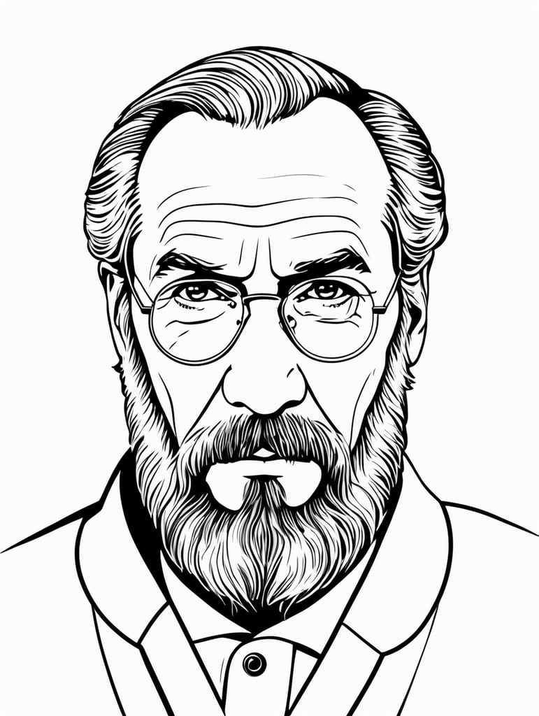 Leo Tolstoy, in the style of basic simple line art vector comic art on white background