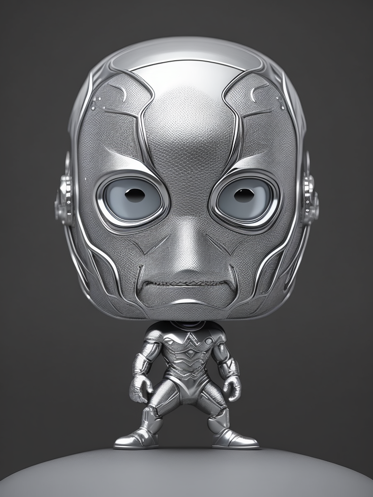Intricate portrait of 3d render of funko pop of silver surfer, 8k, ultra realistic, whole wide shot