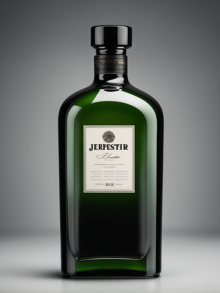 botella de whisky luxury de material ceramico negro con difuminado a verde seco sin etiquetas, con 17 lados y tapa negra brillante.