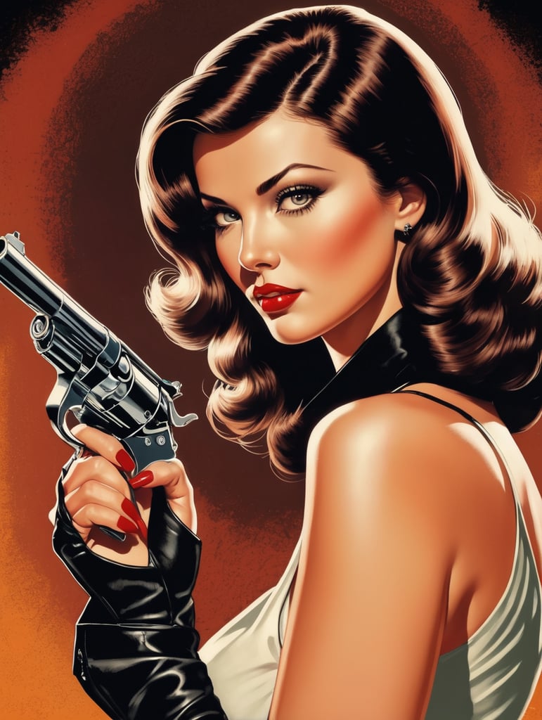 This artwork of a women by George Wilson is an eye-catching poster-style drawing and illustration representing the iconic pulp style.