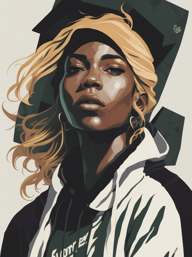 abstract 1998 european blond hiphop girl by sachin teng x supreme, attractive, stylish, designer, green, asymmetrical, geometric shapes, graffiti, street art
