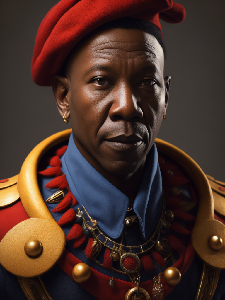 Julius Malema wearing a circus clown outfit with clown make up with a red beret on top of his head