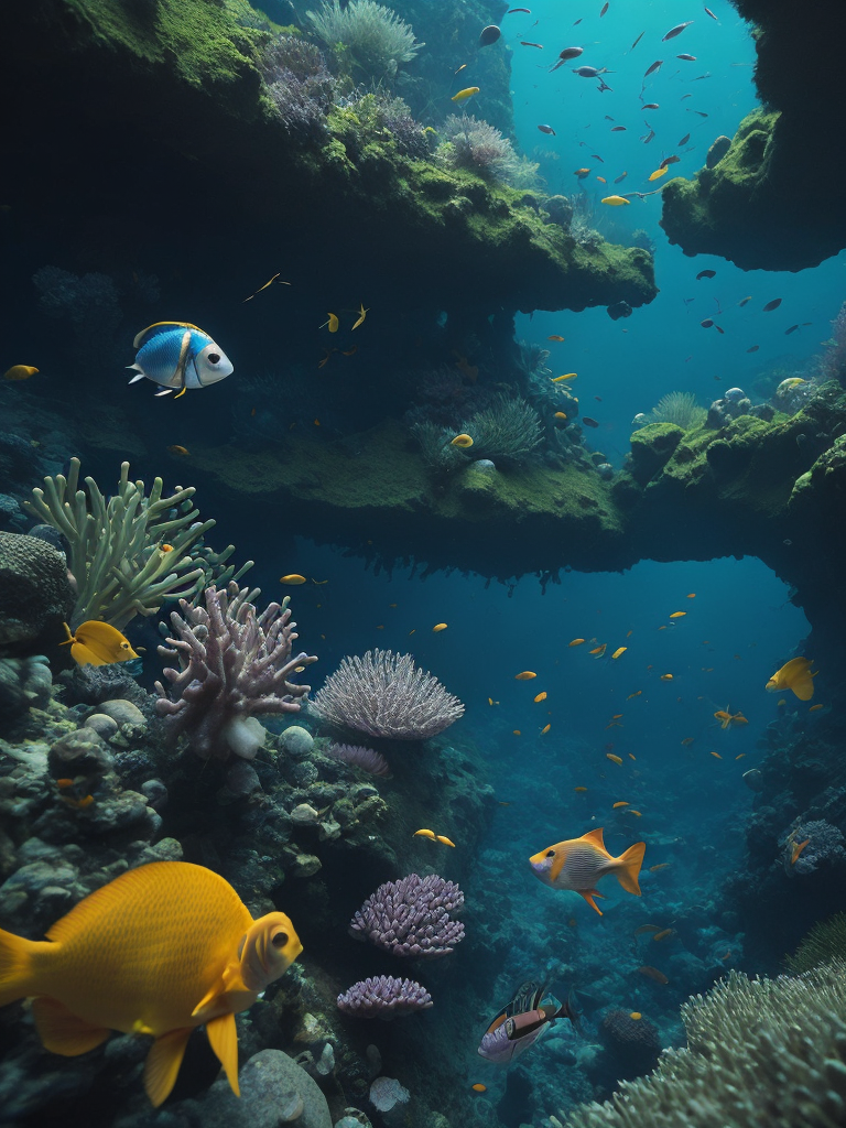 magical underwater scene with colorful coral reefs and exotic fish