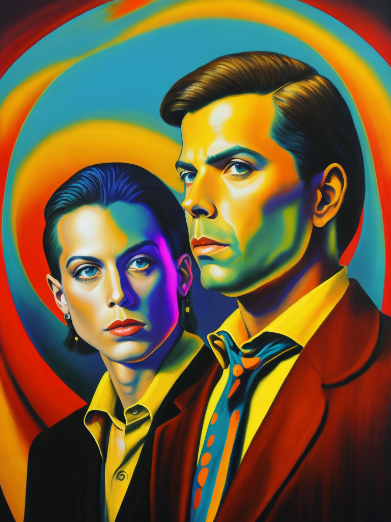 a twins, style of Ed Paschke, Painting, Oil, Portrait, Expressionism, Abstract, USA