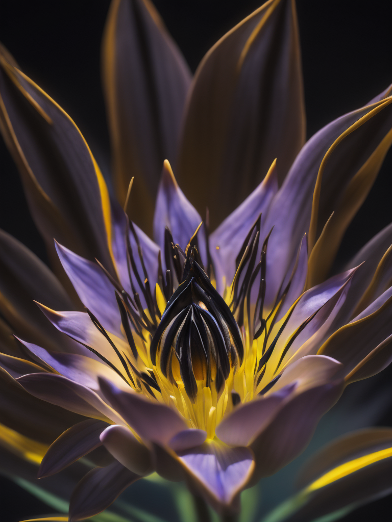 macro photo of a Bioluminescent Flower of a Lily, Glowing Bioluminescence