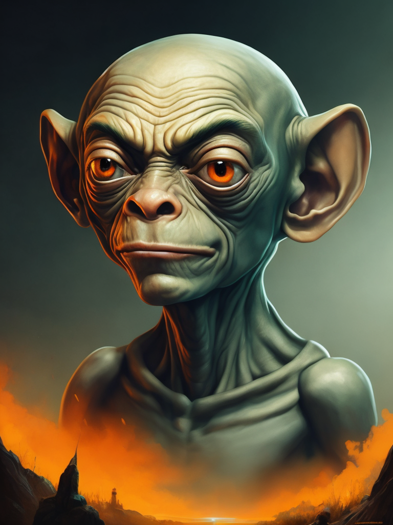 Portrait of Green Gollum Sméagol by Tiago Hoisel, gradient background, Depth of field, Incredibly high detail