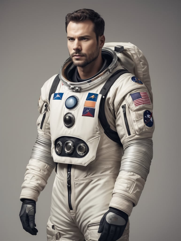 MAN POSITIONING WITH ASTRONAUUT SUIT