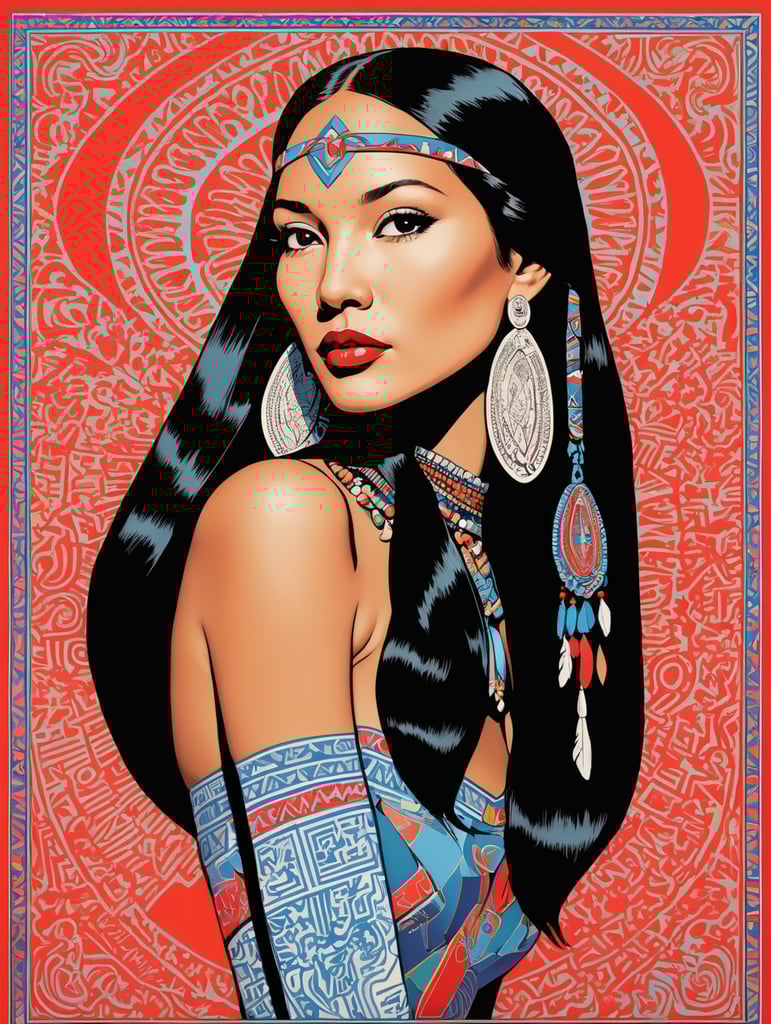 Pocahontas, Illustration, Painting, Pop-Art, USA, style of Keith Haring