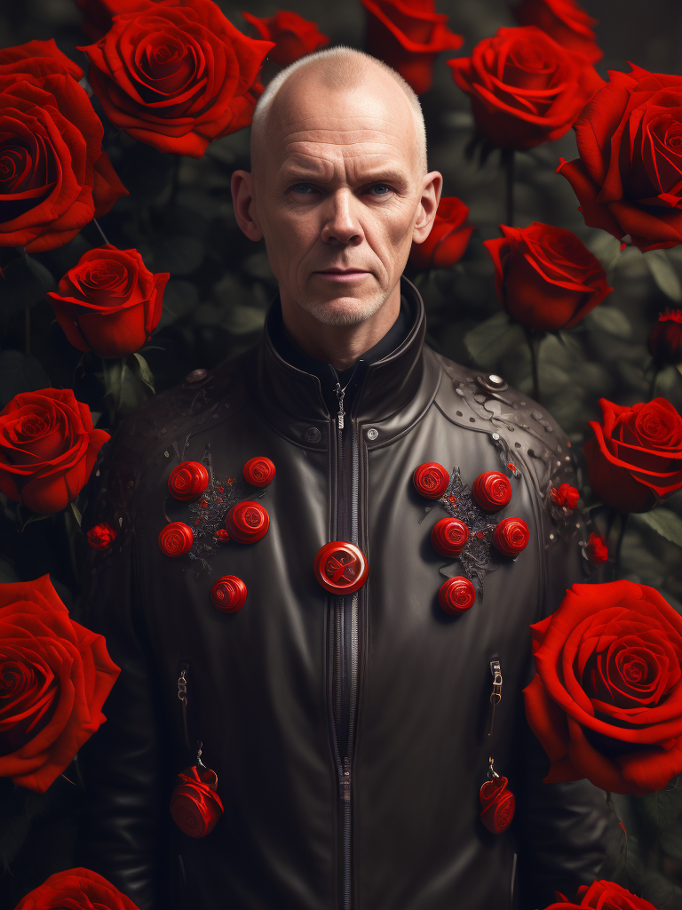 vince clarke con rosas rojas y botones de sintetizadores