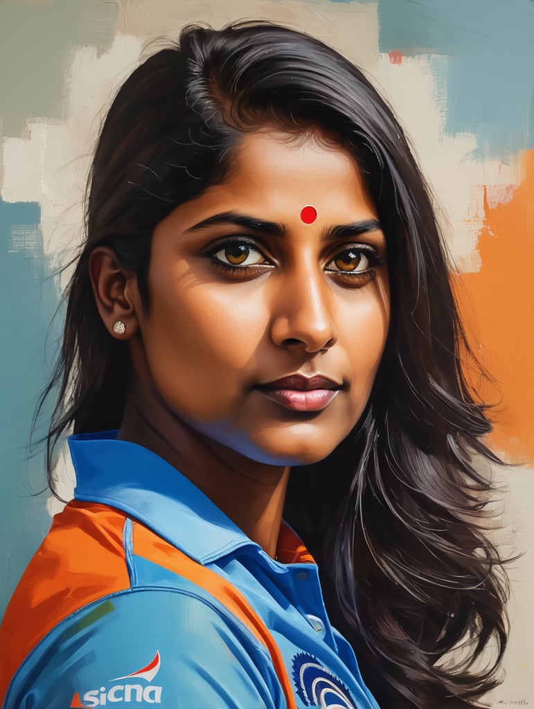 Mitali Raj, Indian cricketer - Abstract form, bold colors, patch work technique portrait side face