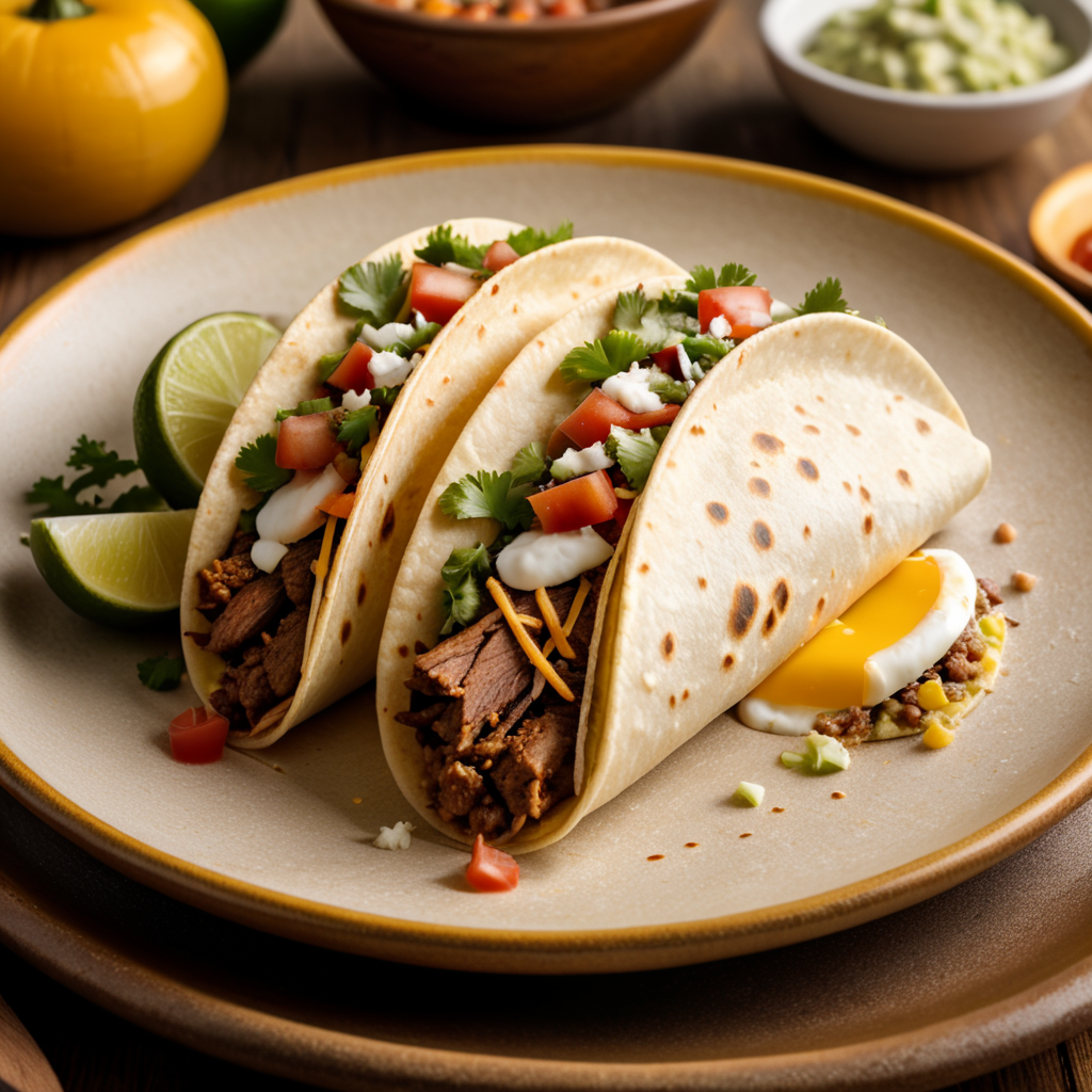 soft open flour tortilla mexican taco over yellow plate