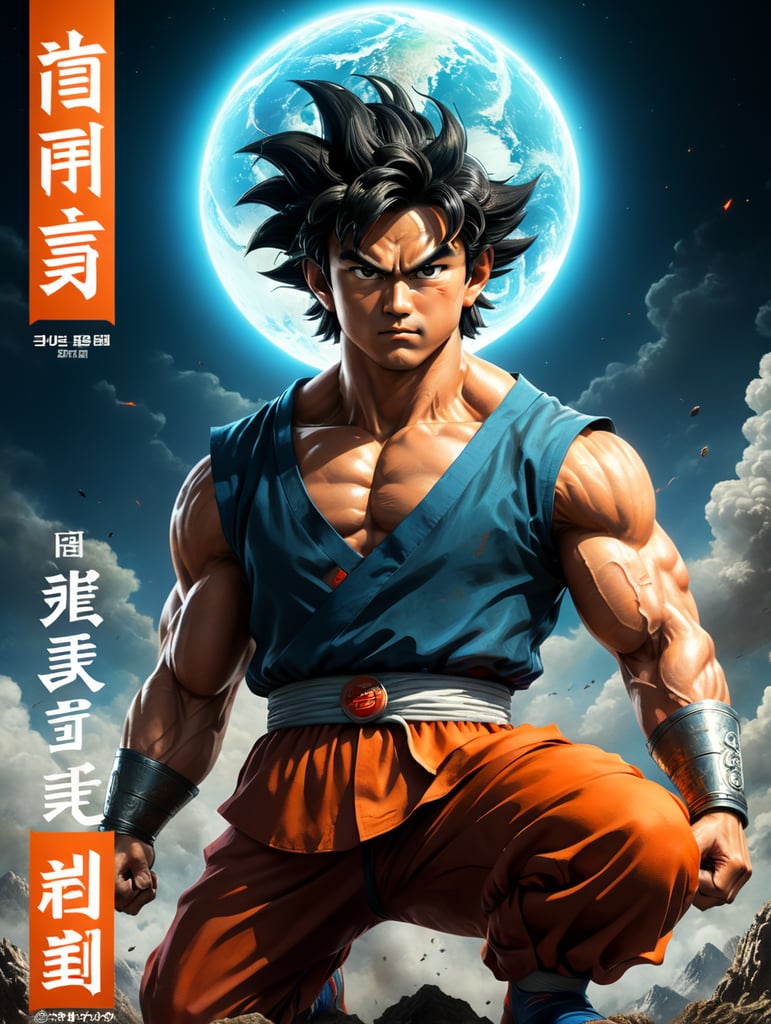 A north korean-style propaganda poster showing an adult Son Goku, alone, asking the viewer, in English "borrow me your energy today". At the foot of the poster it reads "the Genki-dama is all of us, do your part to save Universe 7" in Cyrillic-looking latin characters.