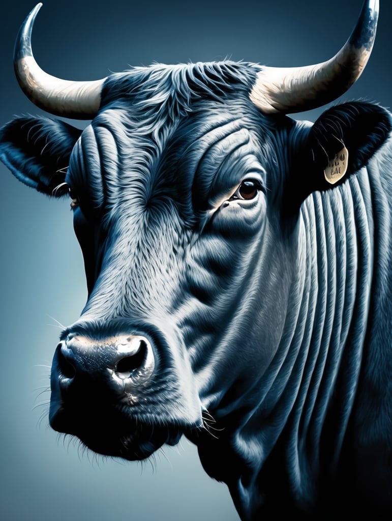 american bull, strong in the night with blue tone