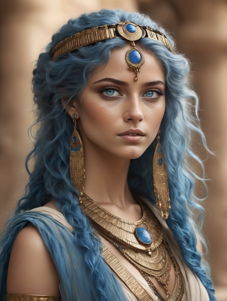 Ancient Egyptian princess, messy hair, beauty, blue eyes