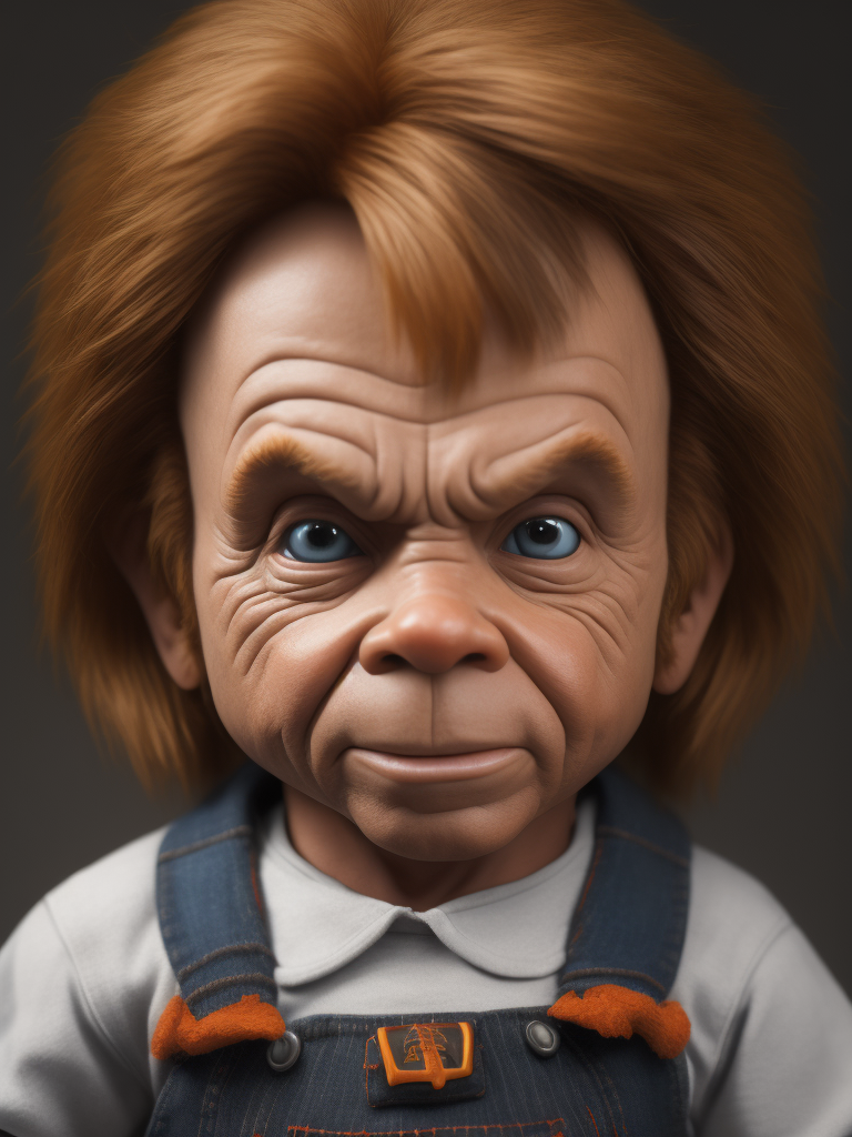 Chuck Norris as an evil Chucky doll, bright and saturated colors, highly detailed, sharp focus, Dramatic Lighting