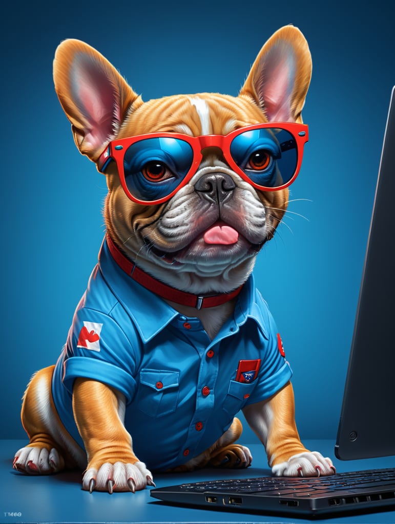 Premium Free ai Images | Tech-Savvy Bulldog in Colorful Workspace