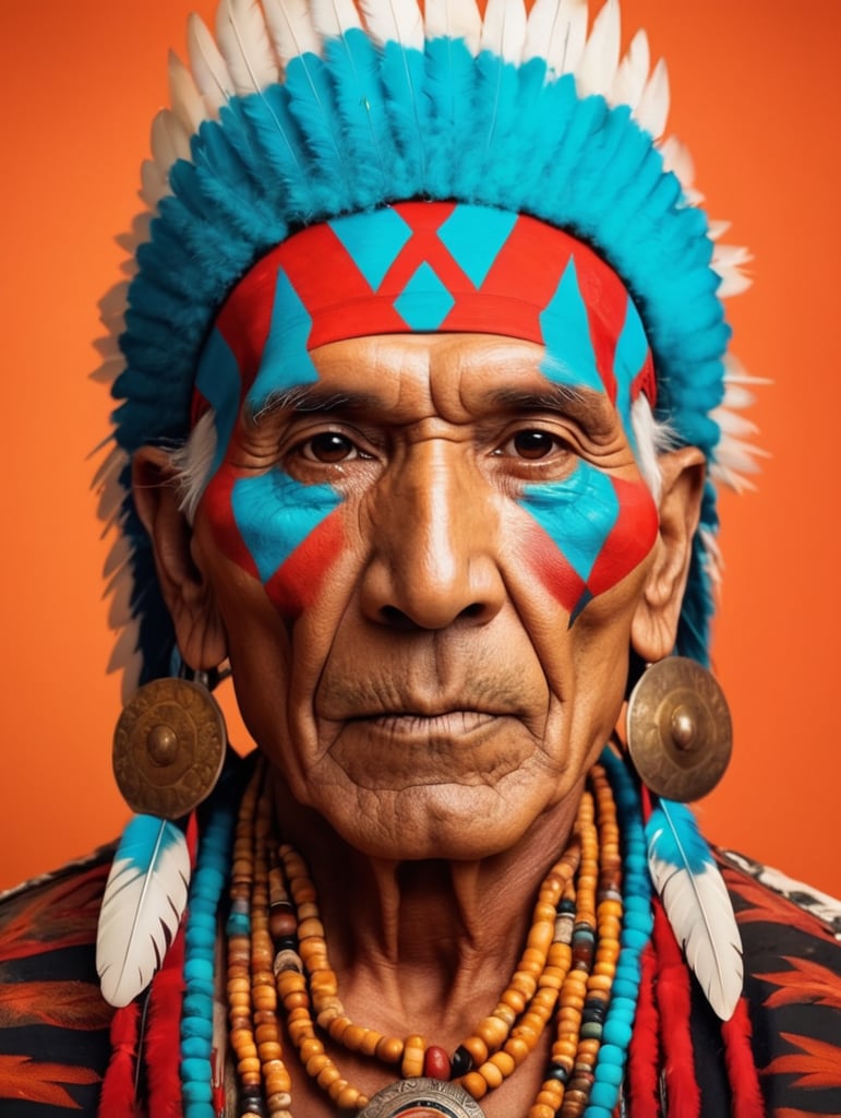 native american old skull in national dress