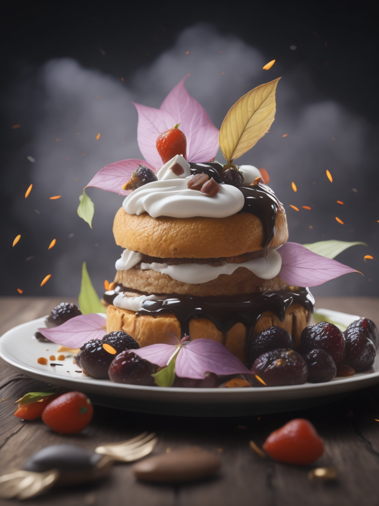 a stunning portrayal of food set within a dreamlike scene, inspired by the style of Les Nabis. Advertisement aesthetics infuse the scene with allure, celebrating the art of presentation. Immerse yourself in a world where flavors and artistry unite, inviting you to savor the beauty of the senses.