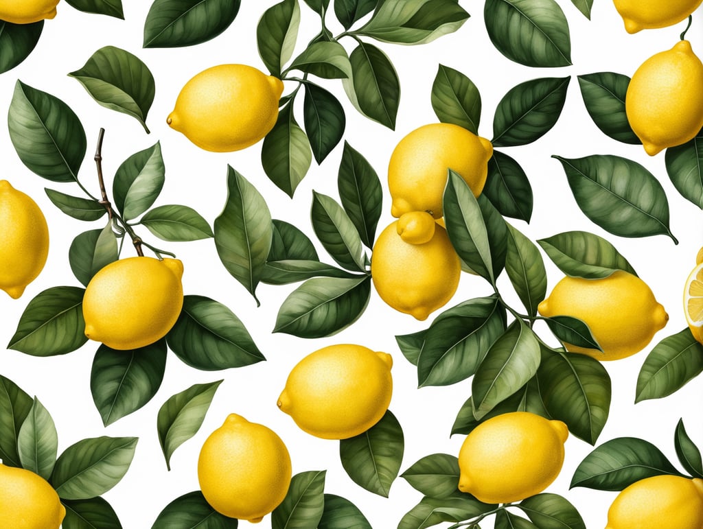Botanical print. lemons with leaves