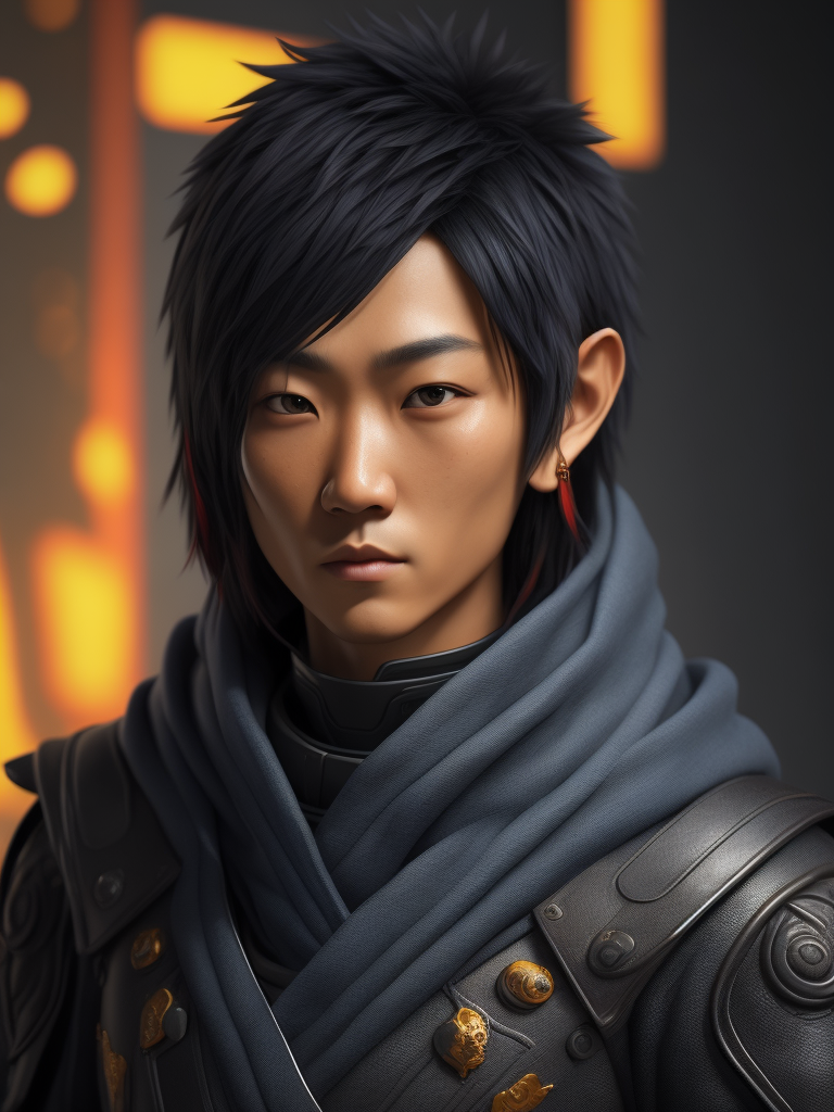 Cute ninja 3d character, korean fashion, colorful hair, blender render, y2k, art toy, creative