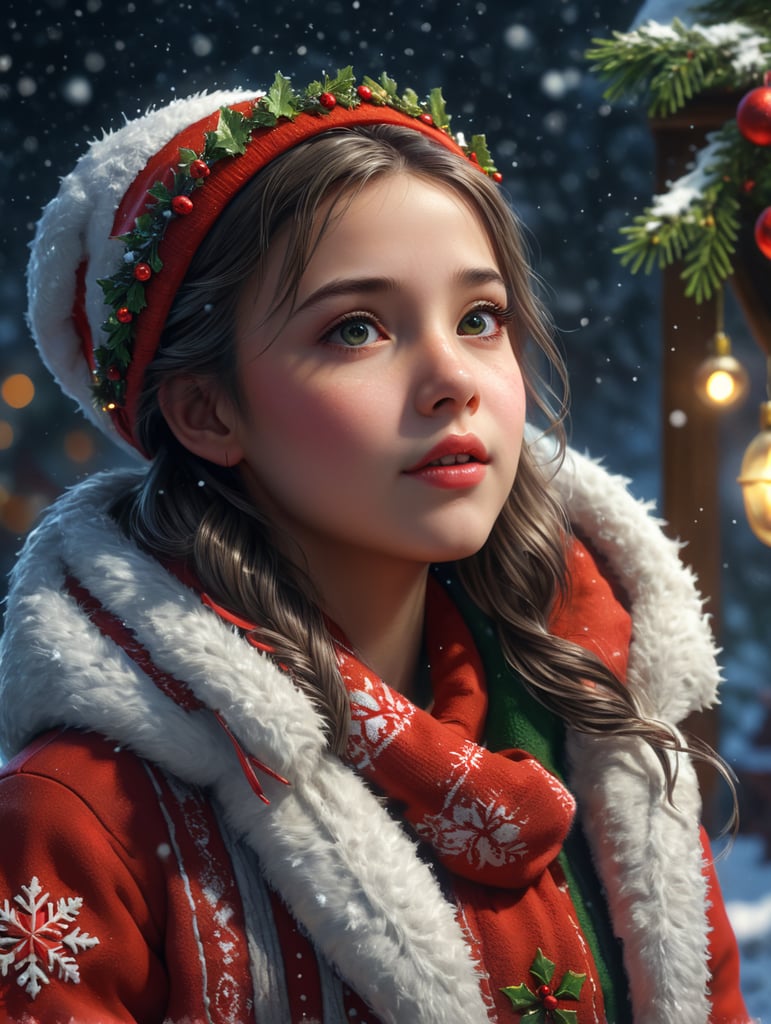 cute girl Christmas look with snows