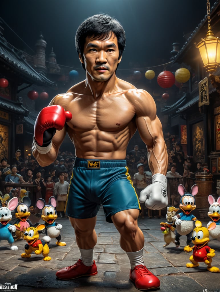 bruce lee as A cartoon character, such as Mickey Mouse, Bugs Bunny, or Homer Simpson.