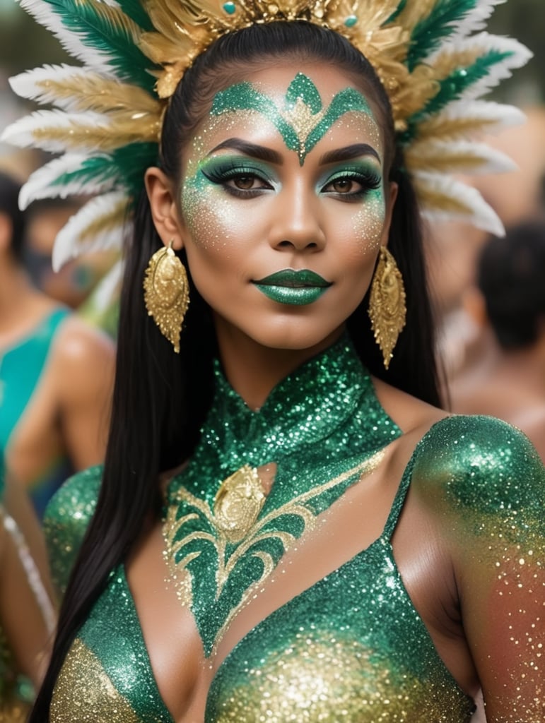 Mulher na pintura corporal de brilho de carnaval brasileiro