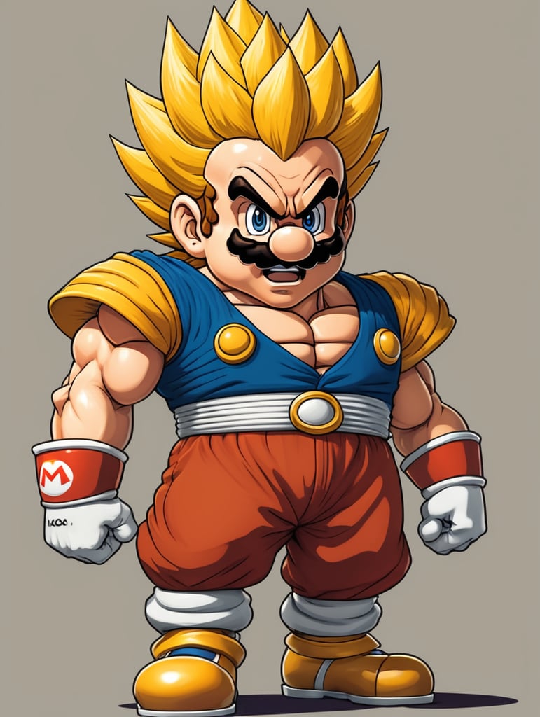 character fulbody of a Mario bross Saiyan old art style 90s