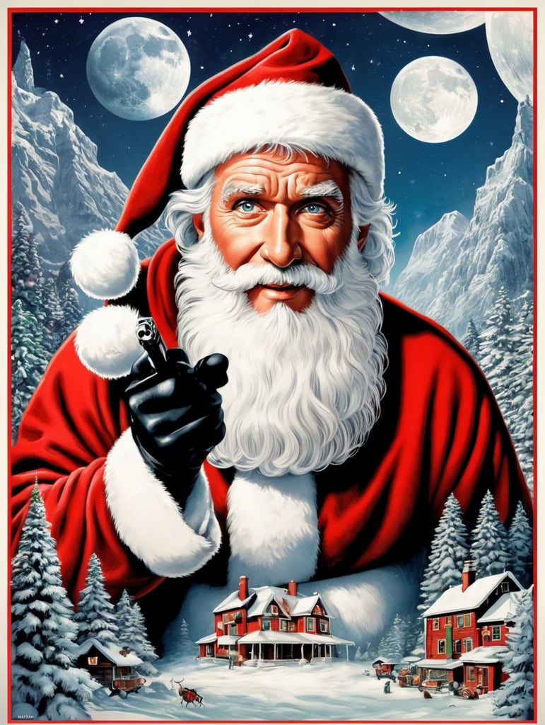 This artwork of the Santa Clause by George Wilson is an eye-catching poster-style drawing and illustration representing the iconic pulp style.