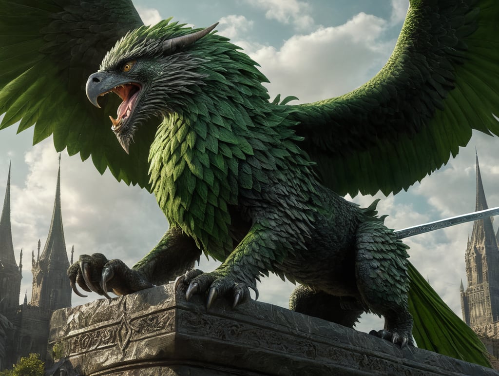 green griffon with sword