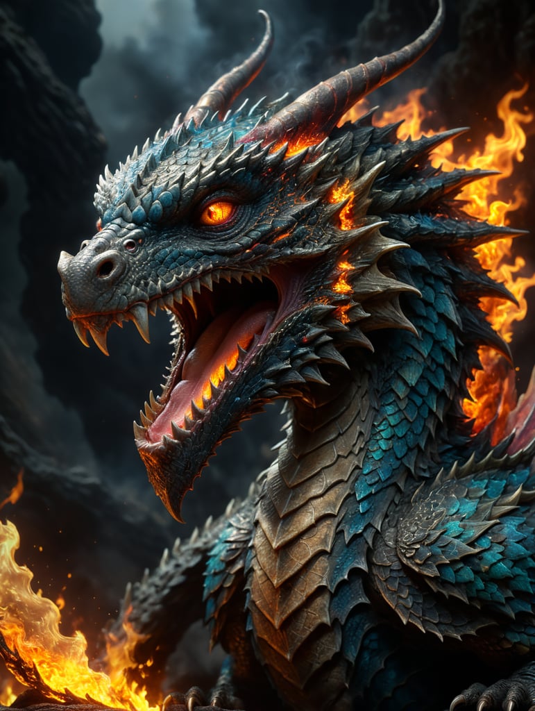 the tiny dragon breathes fire, 4k