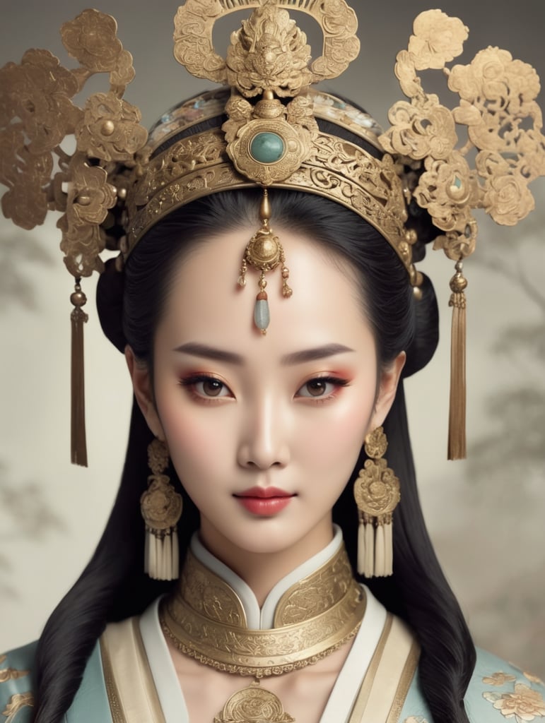 ancient ancient chinese princess with beautiful headgear