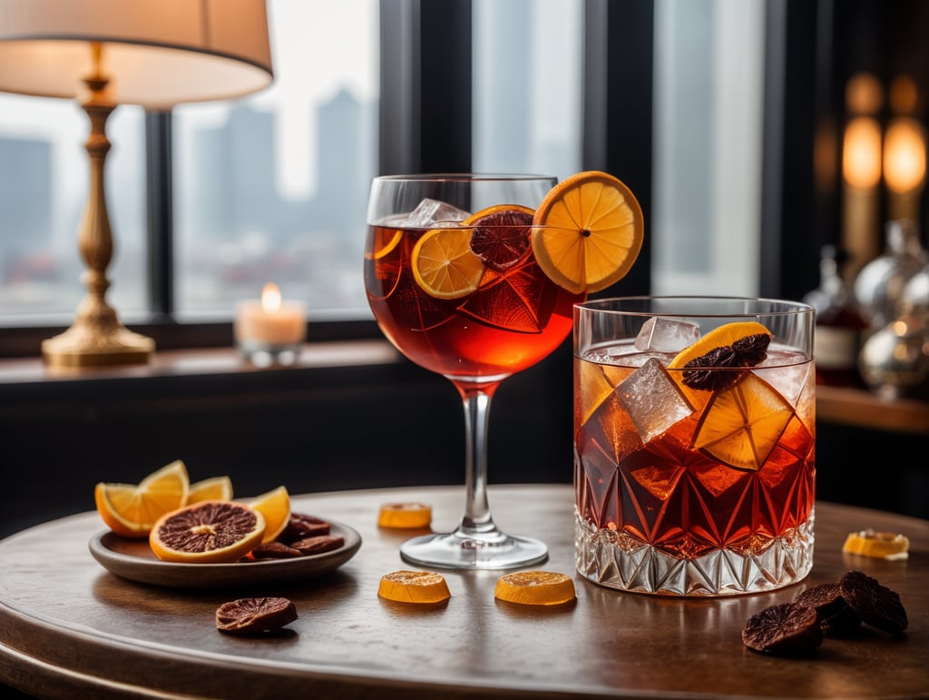 Negroni Cocktail with dried fruit slices