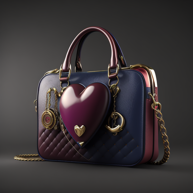 design women bag with magenta and blue colors and a heart lock
