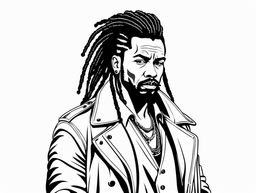 a Gangster with dreadlocks, in the style of basic simple line art vector comic art on white background