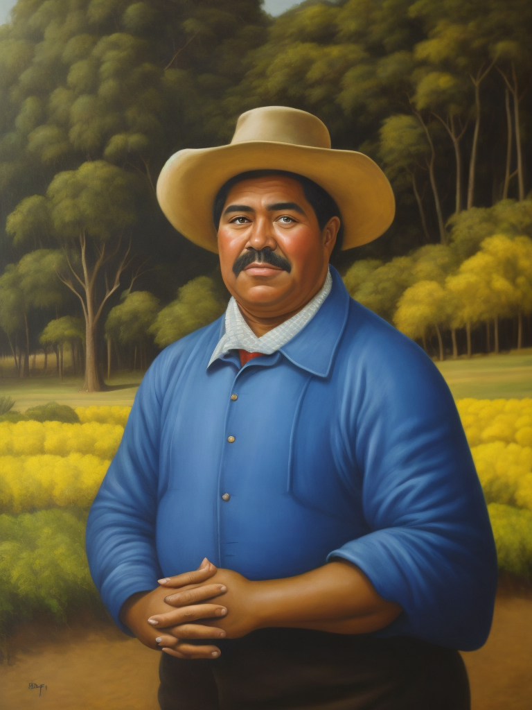 A farmer, portrait, Painting, Oil, Colombia, style of Botero
