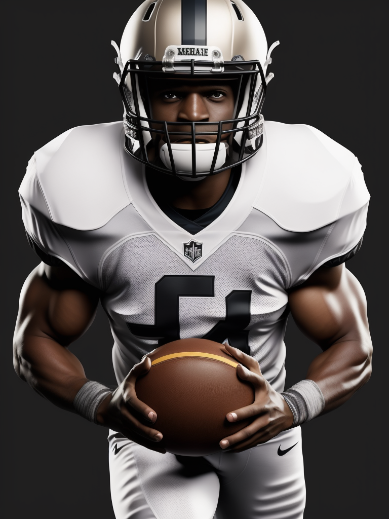 American football player, unbranded white uniform, no number, black background, dark atmosphere