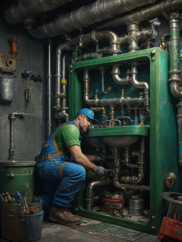plumber, blue, green