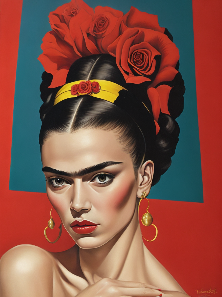 Bold color, vibrant spirit, Frida Kahlo, Tamara de Lempicka, surreal elements, strong features, Mexican and Art Deco influence, radiant energy, acrylics.