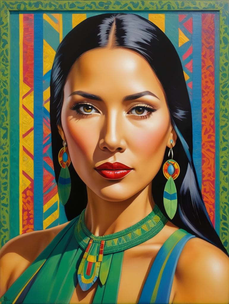 Pocahontas, Painting, Oil, Portrait, Expressionism, Abstract, USA, style of Ed Paschke