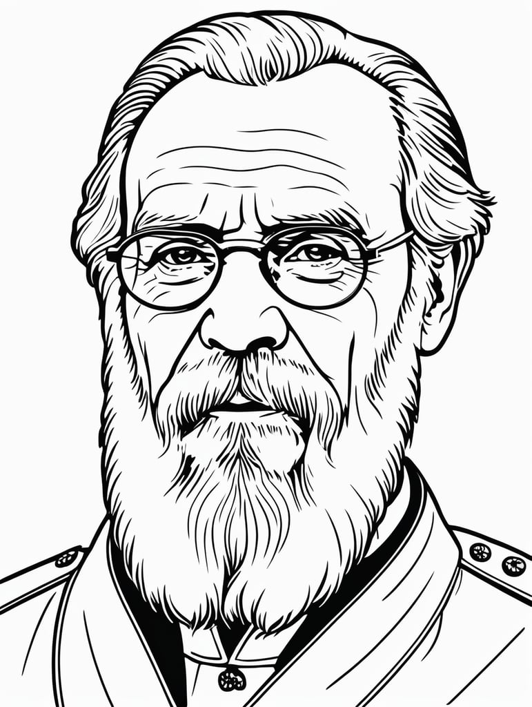 Leo Tolstoy, in the style of basic simple line art vector comic art on white background