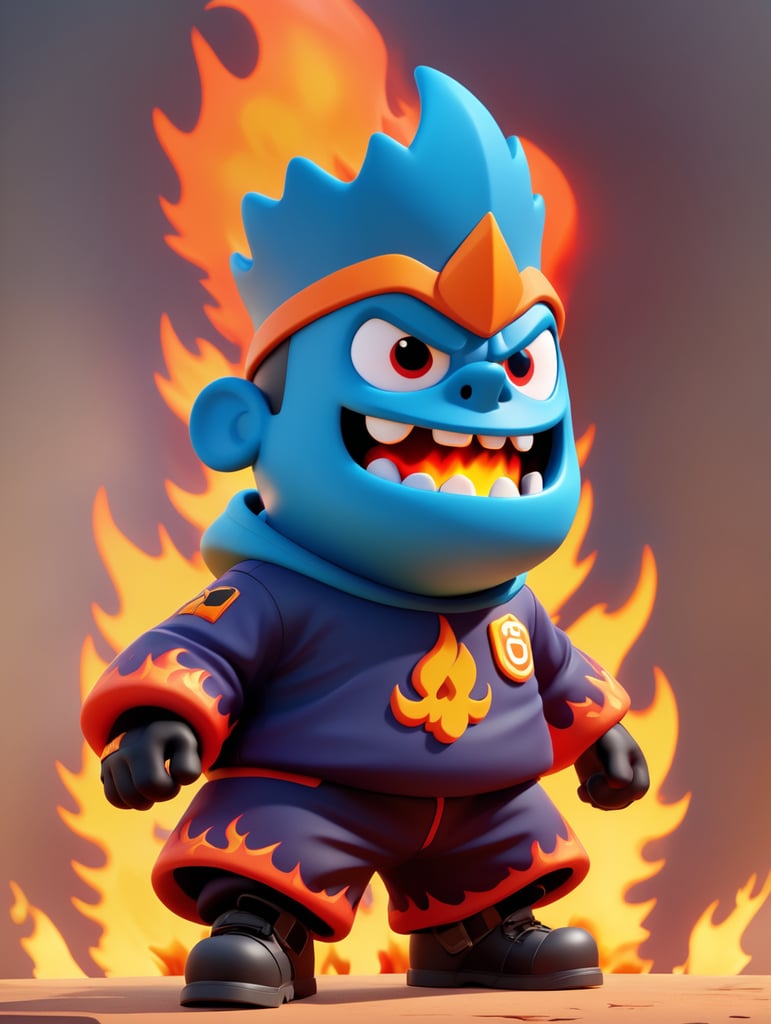 Brawl stars character named flint: human silhouette body completely engulfed in flames, fire colored attire.