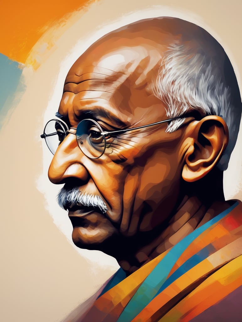 Mahatma Gandhi - Abstract form, bold colors portrait side face