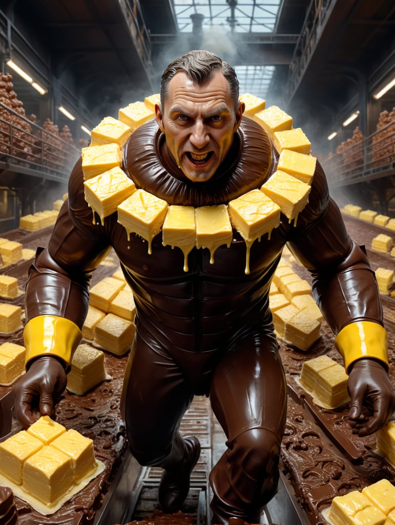 a person made of butter running a chocolate factory